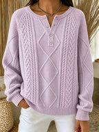 Women'S Casual Printed Henry Button Striped Knitted Top