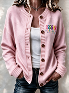 Women'S Casual Cancer Promotion Month Multi Color Knitted Cardigan Top
