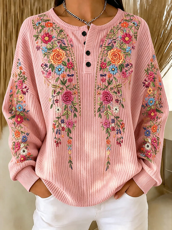 Women's Casual Abstract Geometric Pattern Henry Collar Sweatshirt