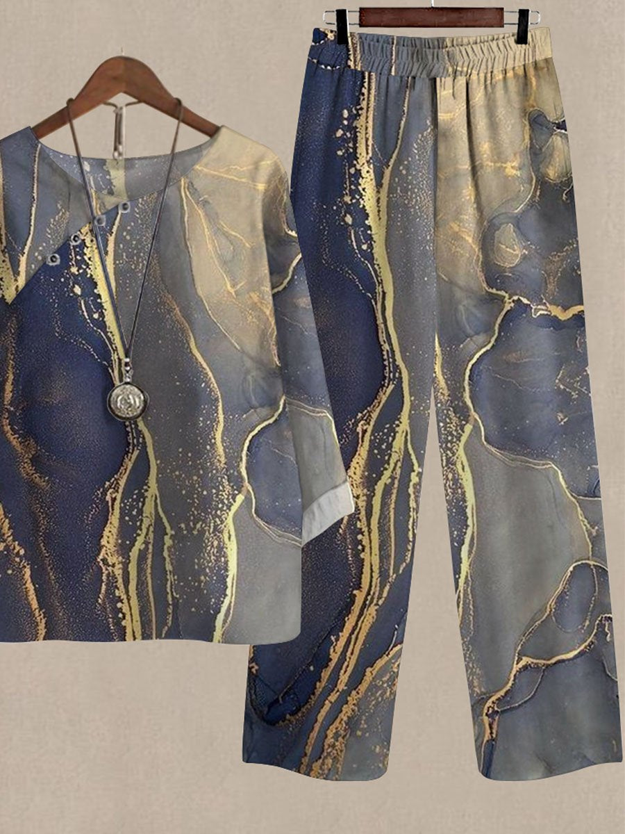Spring And Autumn Art Inkjet Print Casual Two-piece Suits