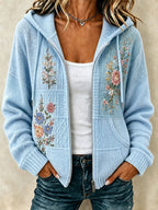Ladies' Retro Floral Patchwork Casual Hoodie