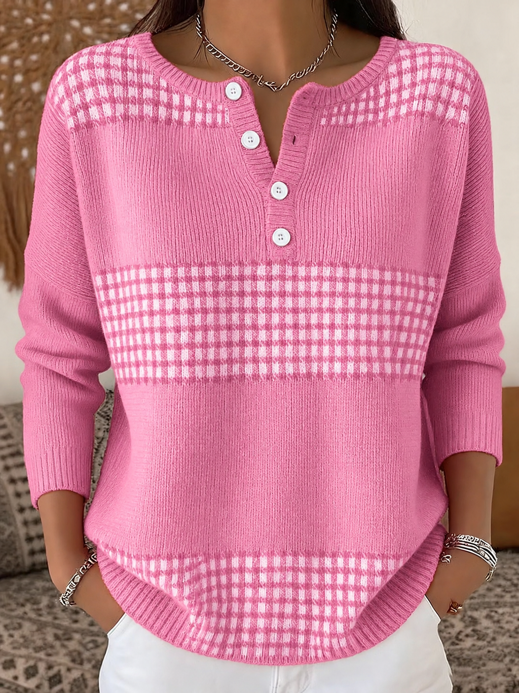Women's Casual Henry Collar Top
