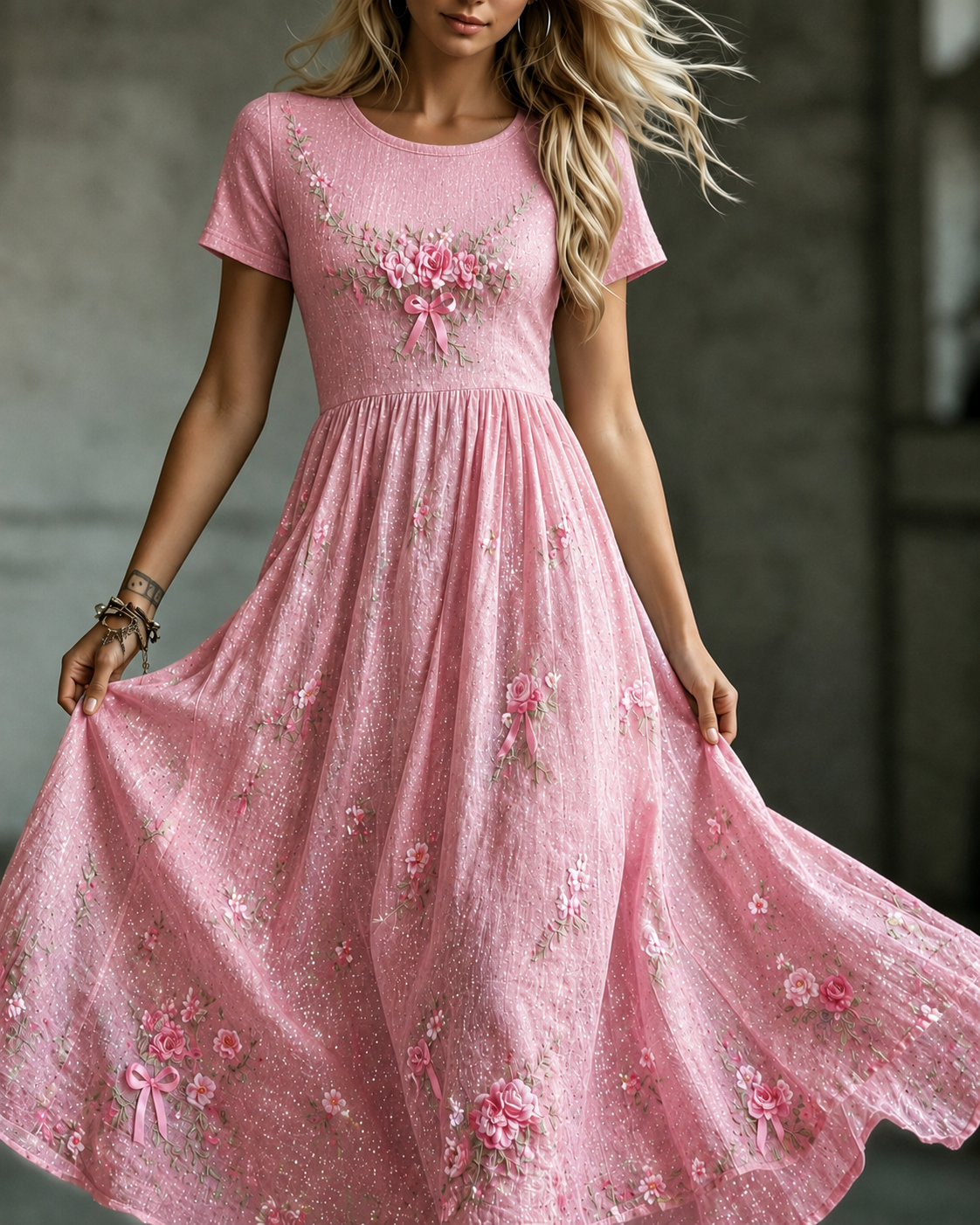 Women'S Breast Cancer Awareness Floral Print Dress