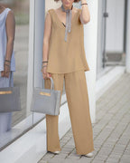Fashion Simple V Neck Sleeveles Two-piece Suit
