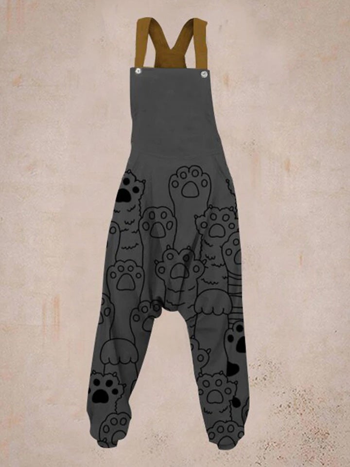 Women'S Cat Paw Print Sleeveless Harem Jumpsuit
