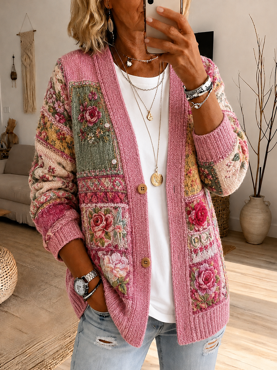 Women's Casual Floral Knitted Cardigan
