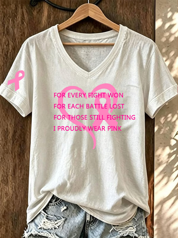 Women'S Pink Ribbon Printed T-Shirt
