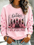 Women'S Retro In October We Wear Pink Print Round Neck Sports Shirt