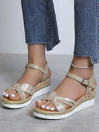 Snake Print Solid Boho Straw Wedge Sandals