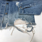 Ripped Holes Frayed Hem Denim Jacket