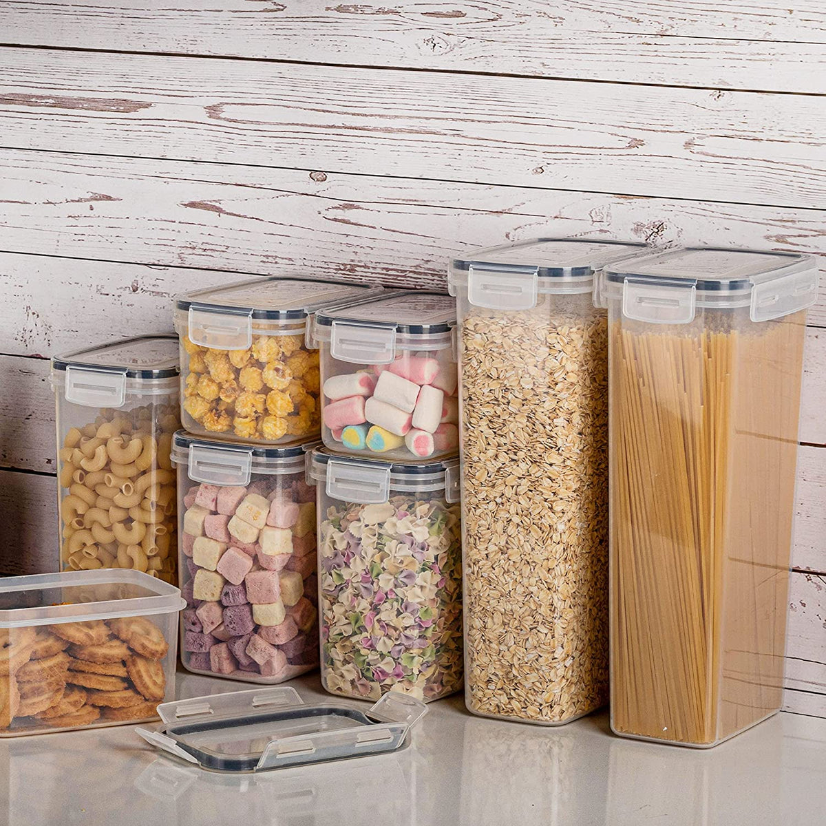 24 pcs Plastic Kitchen and Pantry Organization Canisters for Cereal, Dry Food, Flour and Sugar