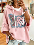 Women'S Vintage Breast Cancer Ribbon Print Hoodie