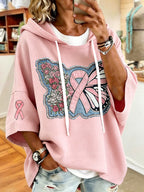 Women'S Vintage Breast Cancer Ribbon Print Hoodie