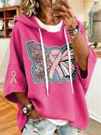 Women'S Vintage Breast Cancer Ribbon Print Hoodie