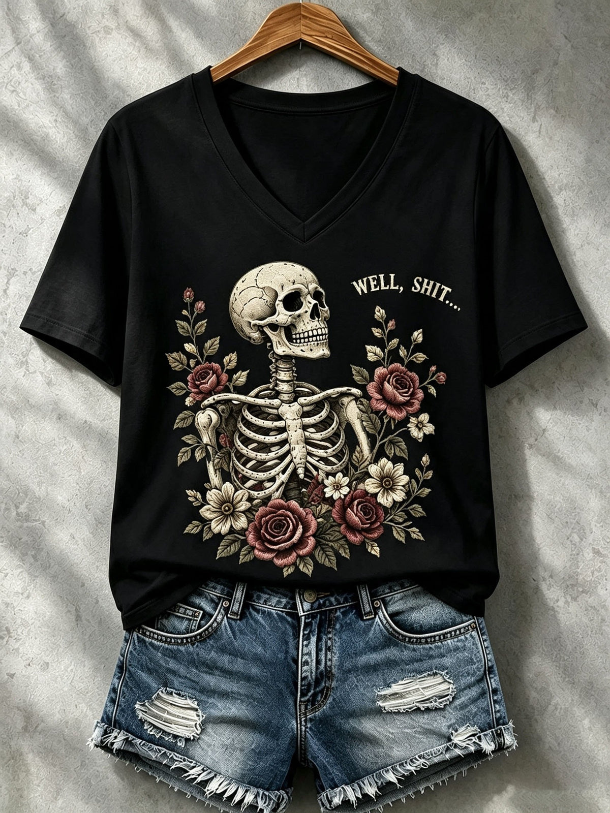 Women's Halloween Well, Shit... Print V Neck T-Shirt