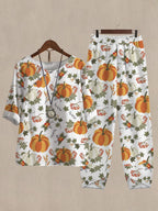 Halloween Pumpkin Print Loose Fit Casual Two Piece Suits