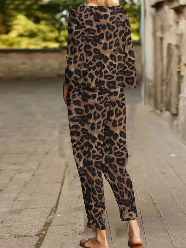 Leopard Print Casual Women Two Pieces Set