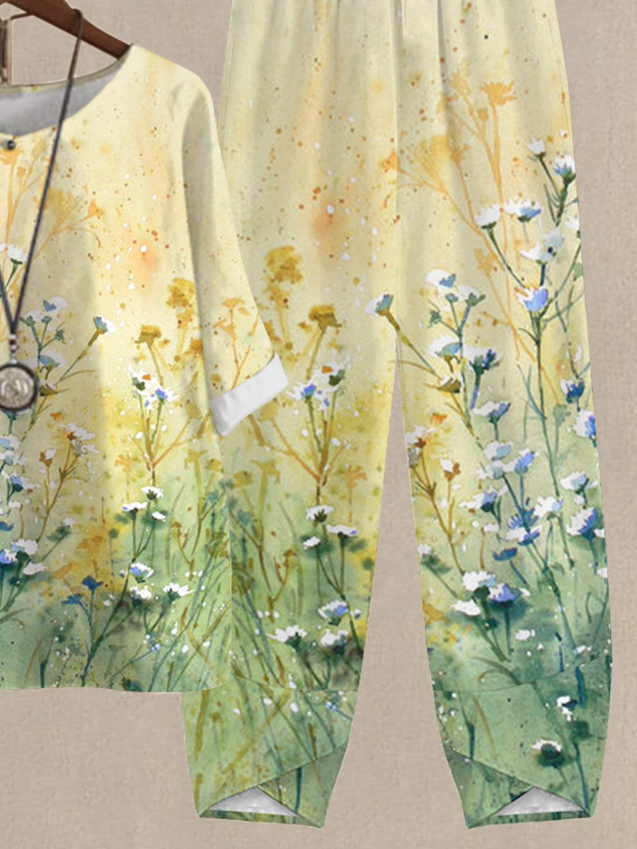 Watercolor Floral Casual Two Piece