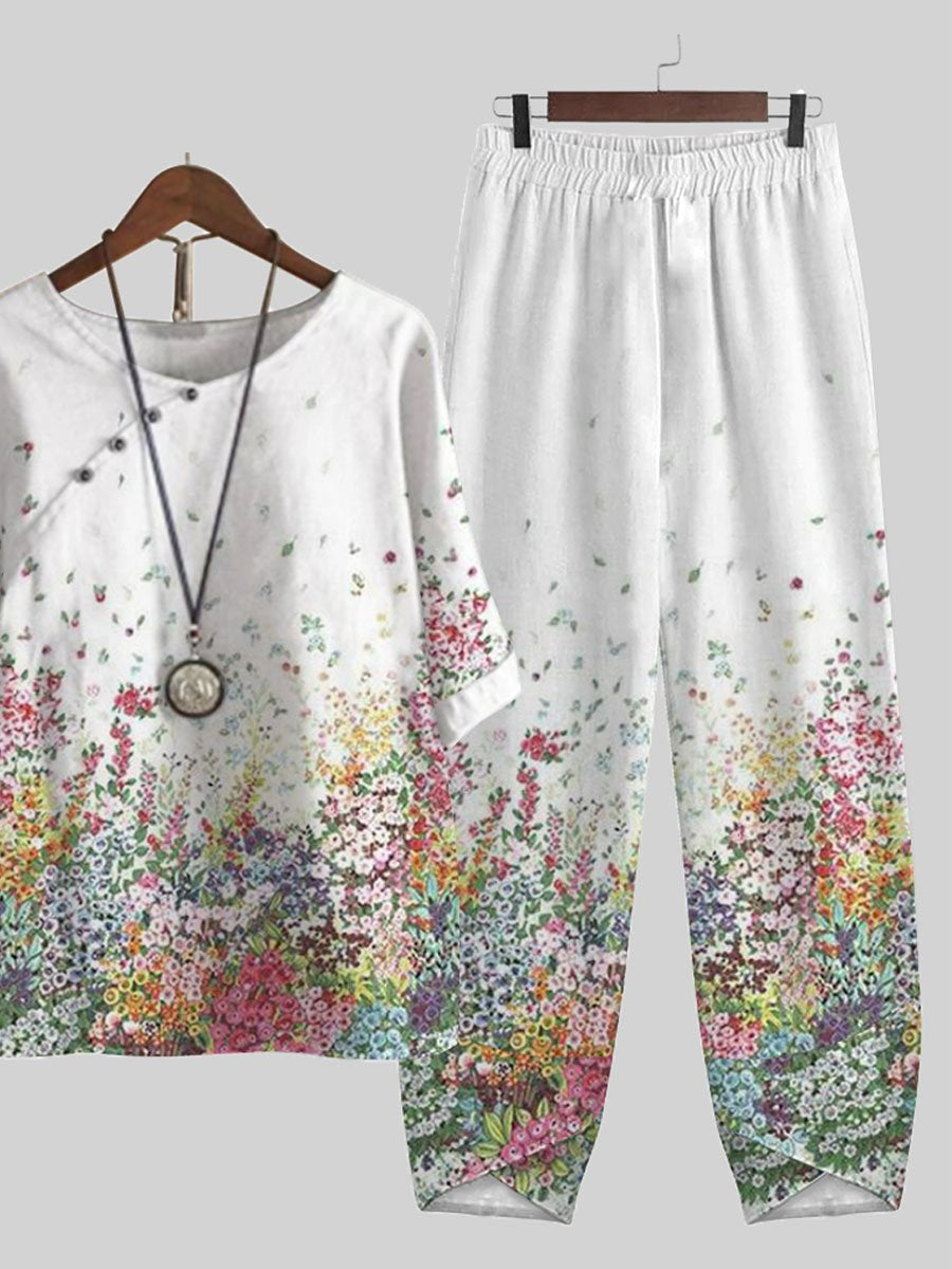 Floral Print Loose Casual Two-piece Suits
