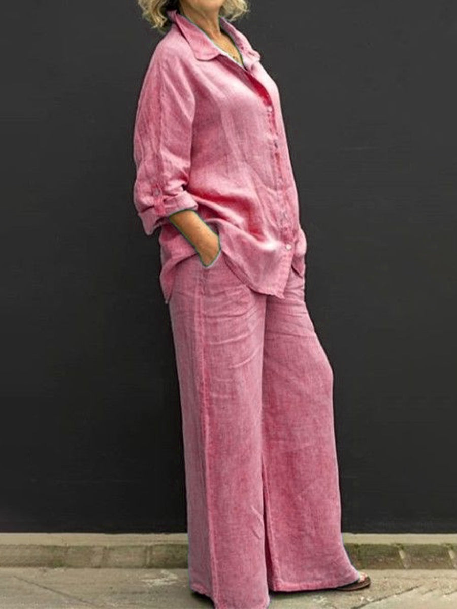 Buttoned Top Casual Two-piece Shirt Suits
