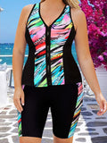 Colorful Print Zip Casual Fashion Women Swimsuit