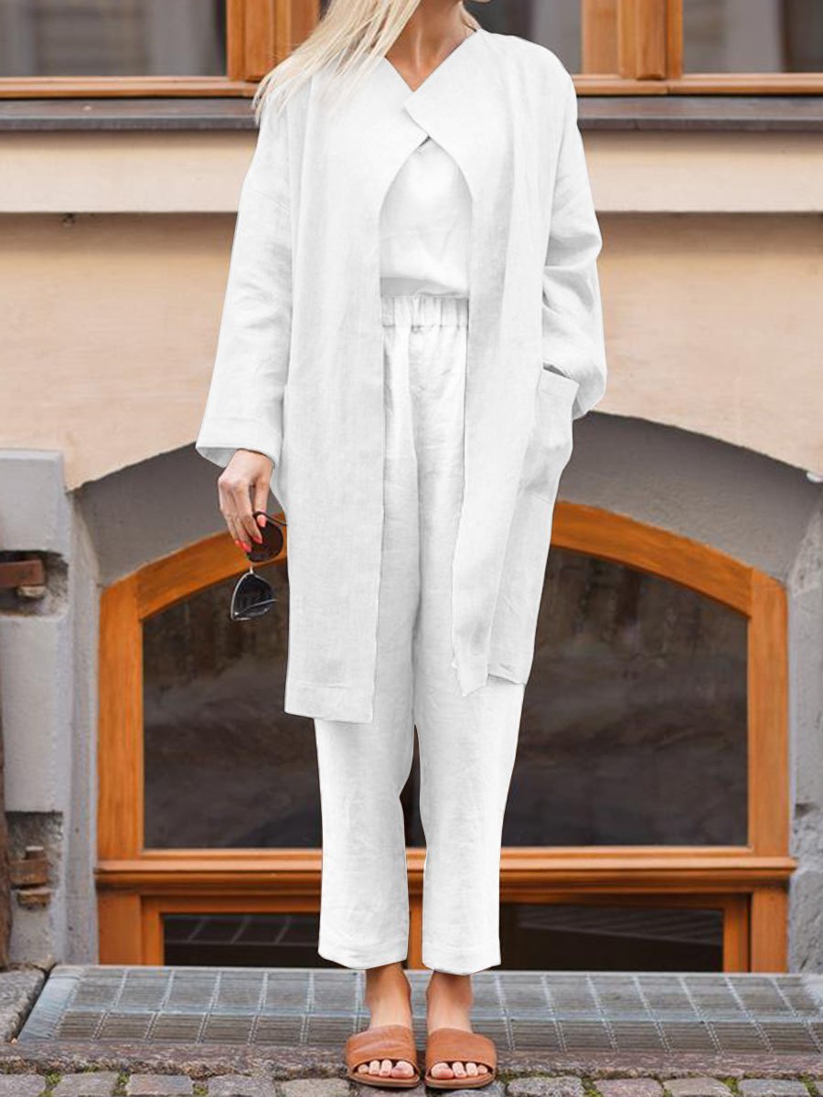 Simple Casual Loose Vest Top Pants Coat Three-Piece Suit