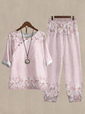Linen Casual Women's Floral Print Two Pieces Set