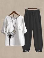 Dandelion Print Casual Two Piece Set