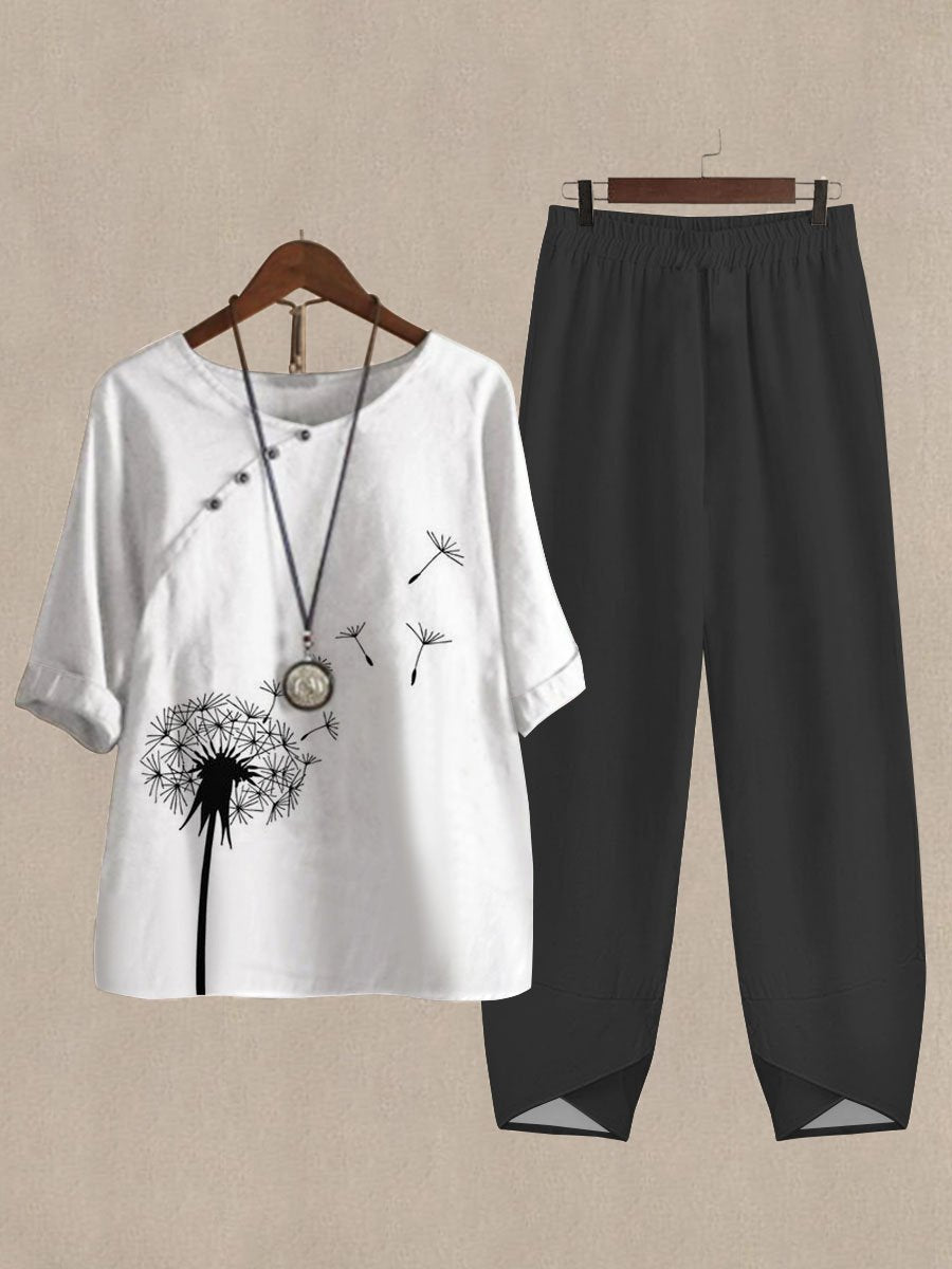 Dandelion Print Casual Two Piece Set