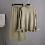 Knitted Women Casual Wide Leg Pants Two Piece Set Loose Button Design Pullover And Drawstring Trouser Ladies Suit Winter Fashion