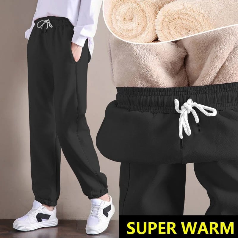 Women Warm Fleece Cotton Round Neck Solid Joggers Sweatpants (SIZE:S-5XL)