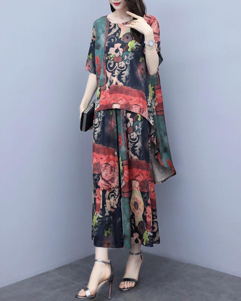 Ethnic Style Printing Irregular Casual Two-piece Suits