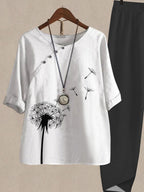 Dandelion Print Casual Two Piece Set
