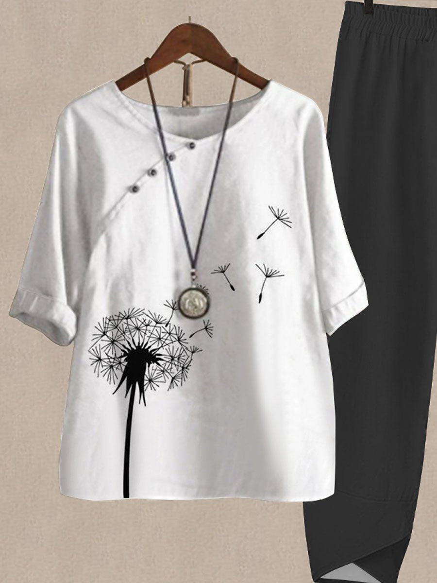 Dandelion Print Casual Two Piece Set