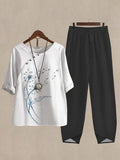 Watercolor Dandelion Print Casual Two Piece Set