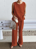 Sleeveless Top And Trousers Solid Color Set