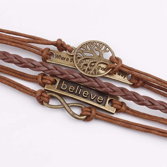 Women Bronze Vintage Leather Rope Bracelet
