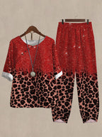 Linen Casual Women's Leopard Print Two Pieces Set