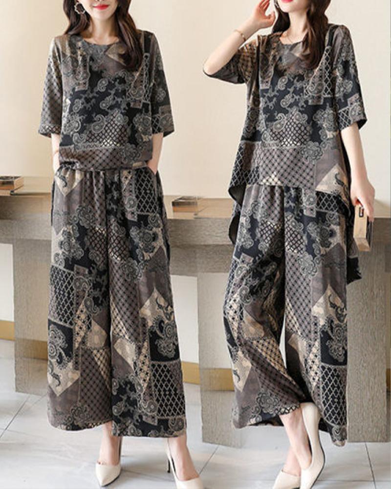 Ethnic Printing Irregular Casual Two-piece Suits
