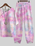 Tie Dye Print Casual Two Piece Suits