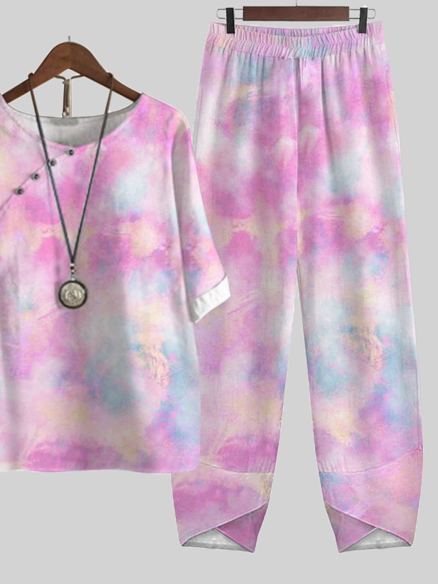 Tie Dye Print Casual Two Piece Suits