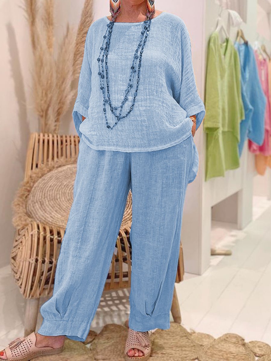 Simple Long Sleeve Top Pocket Trouser Suit for Women