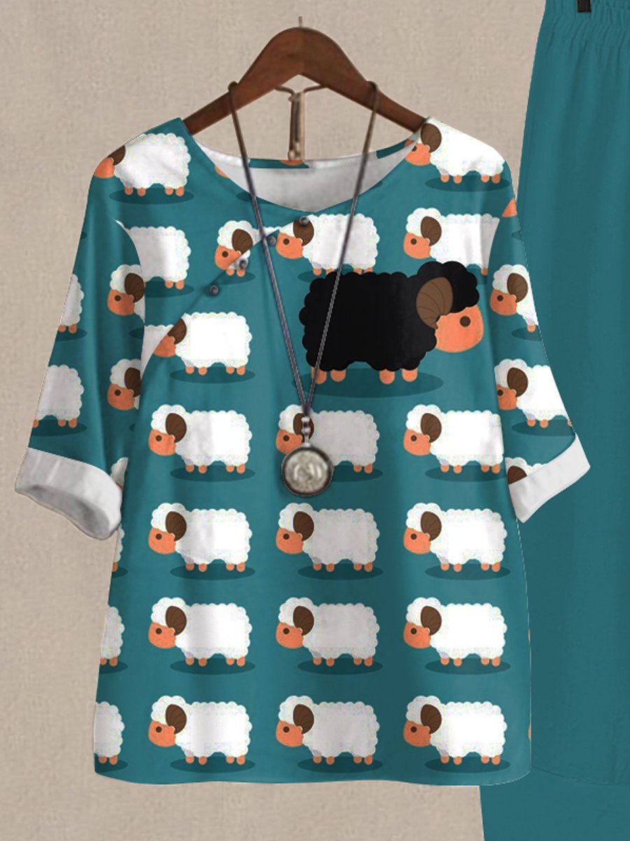 Black Leader Sheep Casual Two Piece Set
