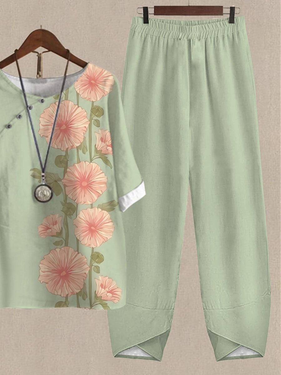 Floral Print Casual Two-piece Suits