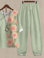 Floral Print Casual Two-piece Suits