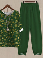 Christmas Bronzing Print Casual Two Piece Set