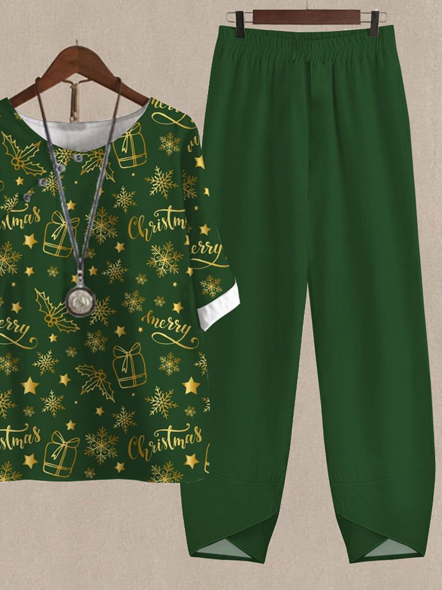 Christmas Bronzing Print Casual Two Piece Set