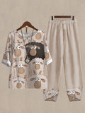 Many Cute Sheep Print Top And Pants Two-piece Suits