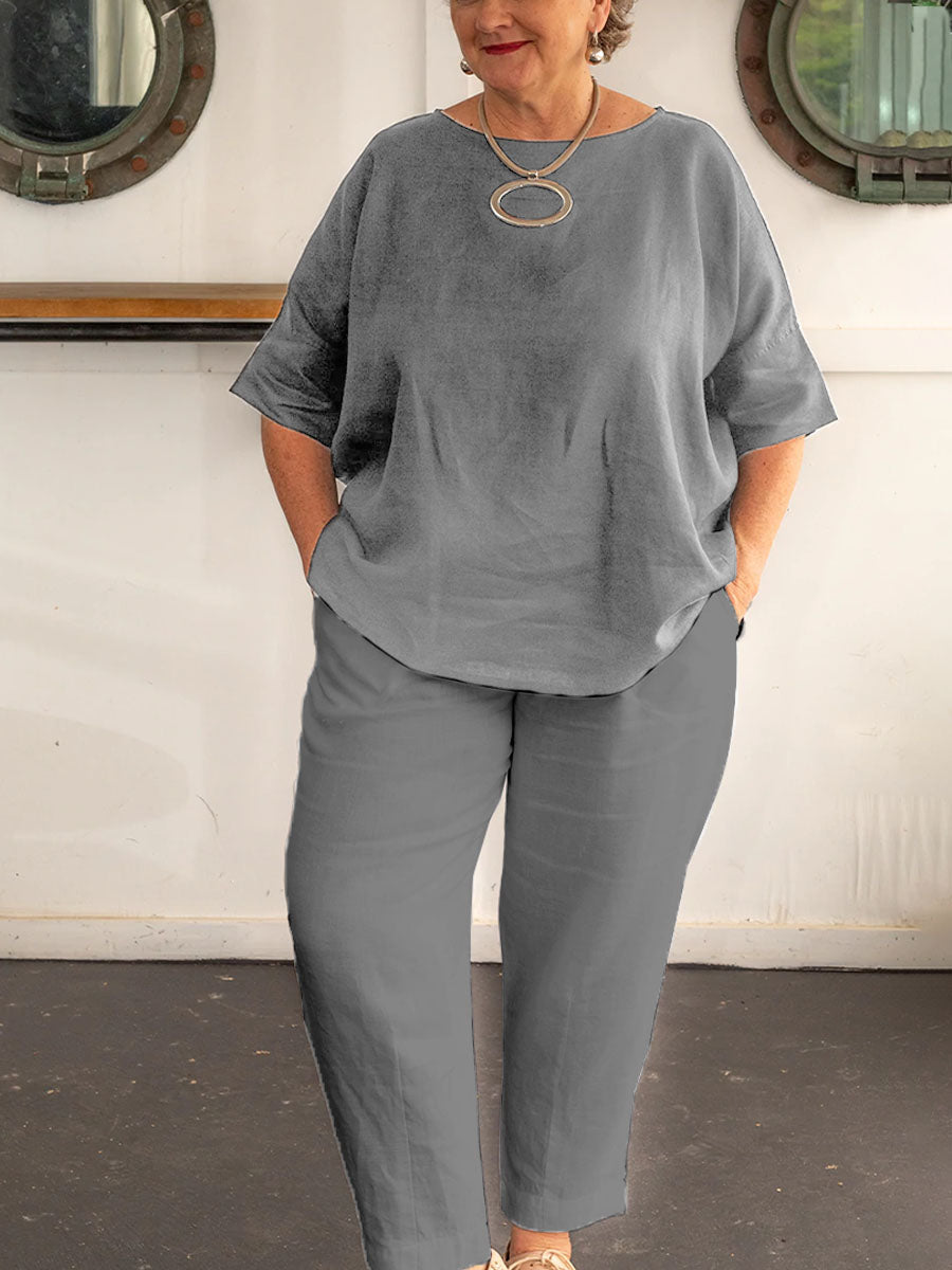 Women's Casual Solid Color Top With Pants Set