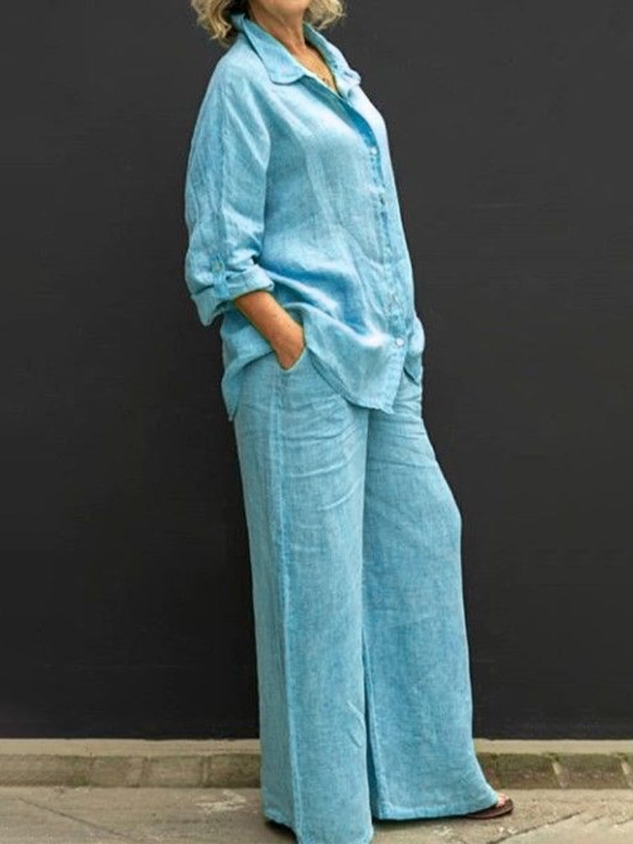 Buttoned Top Casual Two-piece Shirt Suits